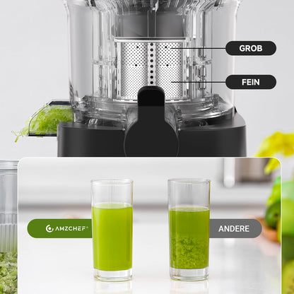 AMZCHEF Slow Juicer 1902M – Entsafter mit 120 mm Einfüllschacht
