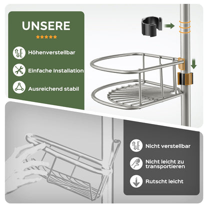 HAMITOR Teleskop-Duschablage ohne Bohren, 4-stufig, Eckregal Metall