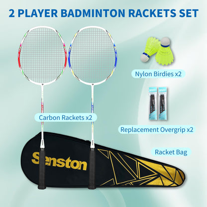 Senston Graphit Badmintonschläger Set – 2 Schläger mit Schlägertasche