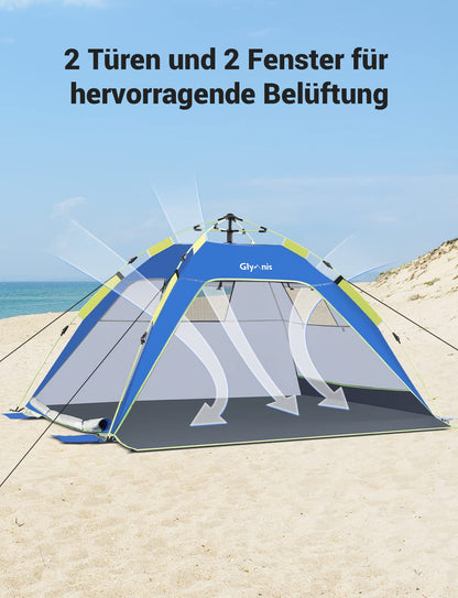 Glymnis Strandmuschel Quick Up mit UV-Schutz 50+ für 3-4 Personen