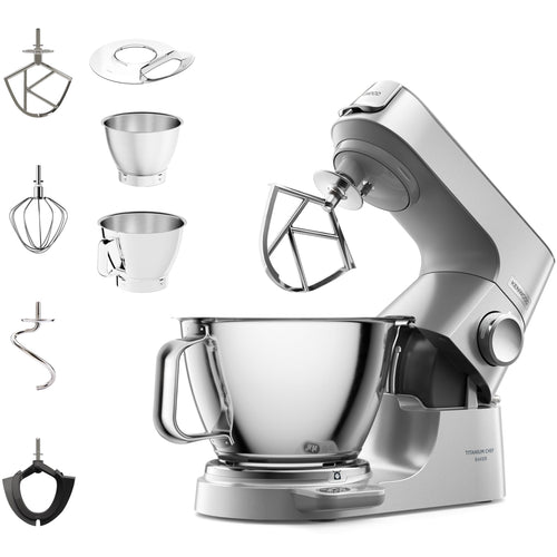 Kenwood Titanium Chef Baker KVC85.004SI Küchenmaschine Waage Silber. Silberne Küchenmaschine mit integrierter Waage. Knetet, rührt & schlägt Teig.
