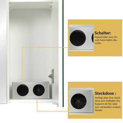DICTAC Spiegelschrank Bad – LED Steckdose 3 Türen Weiss 70x60cm