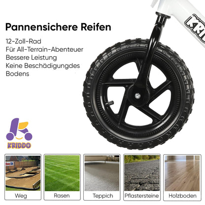 KRIDDO Kinder Laufrad 12 Zoll, Lauflernrad ab 18 Monaten, Weiss