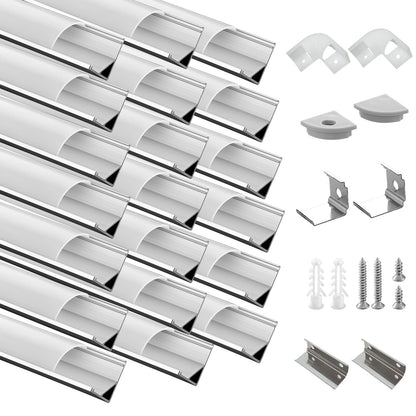 Efishine LED Aluminiumprofil V-Form 20 x 1 m mit milchiger Abdeckung, Aluminiumkanal zur Montage von LED-Streifen