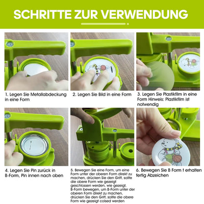 WARM&LOVE Buttonmaschine 58 mm – Buttonpresse Set mit 100 Rohlingen