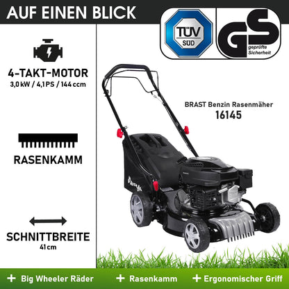 BRAST Benzin Rasenmäher mit Hinterradantrieb, 4-Takt, 41 cm