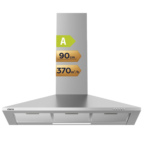 CIARRA CAS9201A Dunstabzugshaube 90 cm Umluft Abluft Pyramide Silber. Entfernt Kochdunst in Küchen.