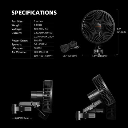 Spider Farmer Clip-Ventilator, oszillierend, EC-Motor, IP54, 2er Pack