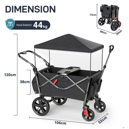 EVER ADVANCED Bollerwagen faltbar für 2 Kinder mit Dach