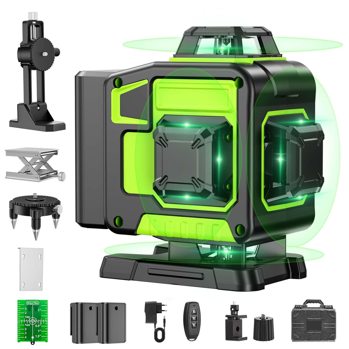 karzu GA-5 Kreuzlinienlaser 4x360° selbstnivellierend 16 Linien grün mit magnetischer Halterung und Mini-Stativ