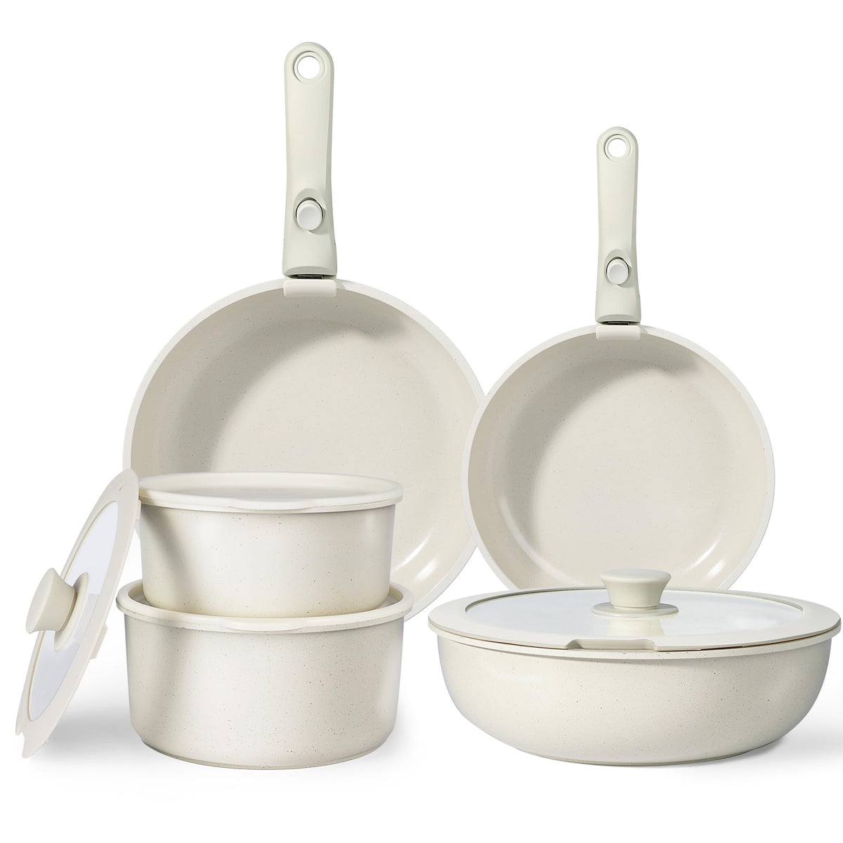GiPP Topfset 11-teilig mit abnehmbarem Griff, Induktion, weiss, backofenfest und stapelbar