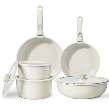 GiPP Topfset 11-teilig mit abnehmbarem Griff, Induktion, weiss, backofenfest und stapelbar