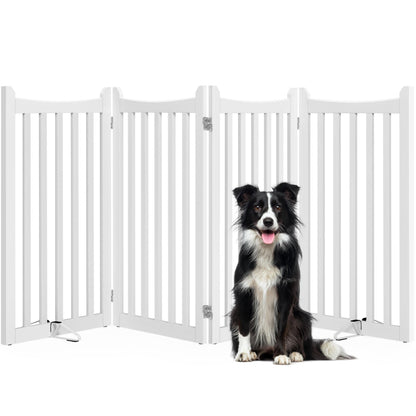 Yaheetech Hundeabsperrgitter faltbar – 4 Paneele, 201,5 cm, Weiss. Weißes, faltbares Gitter trennt Türen/Treppen/Räume für Hunde.