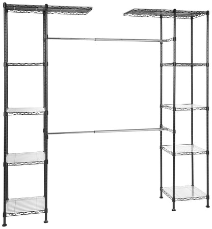 Amazon Basics Ausziehbarer Offener Kleiderschrank - Schwarz. Schwarzes, offenes System zur flexiblen Kleideraufbewahrung.
