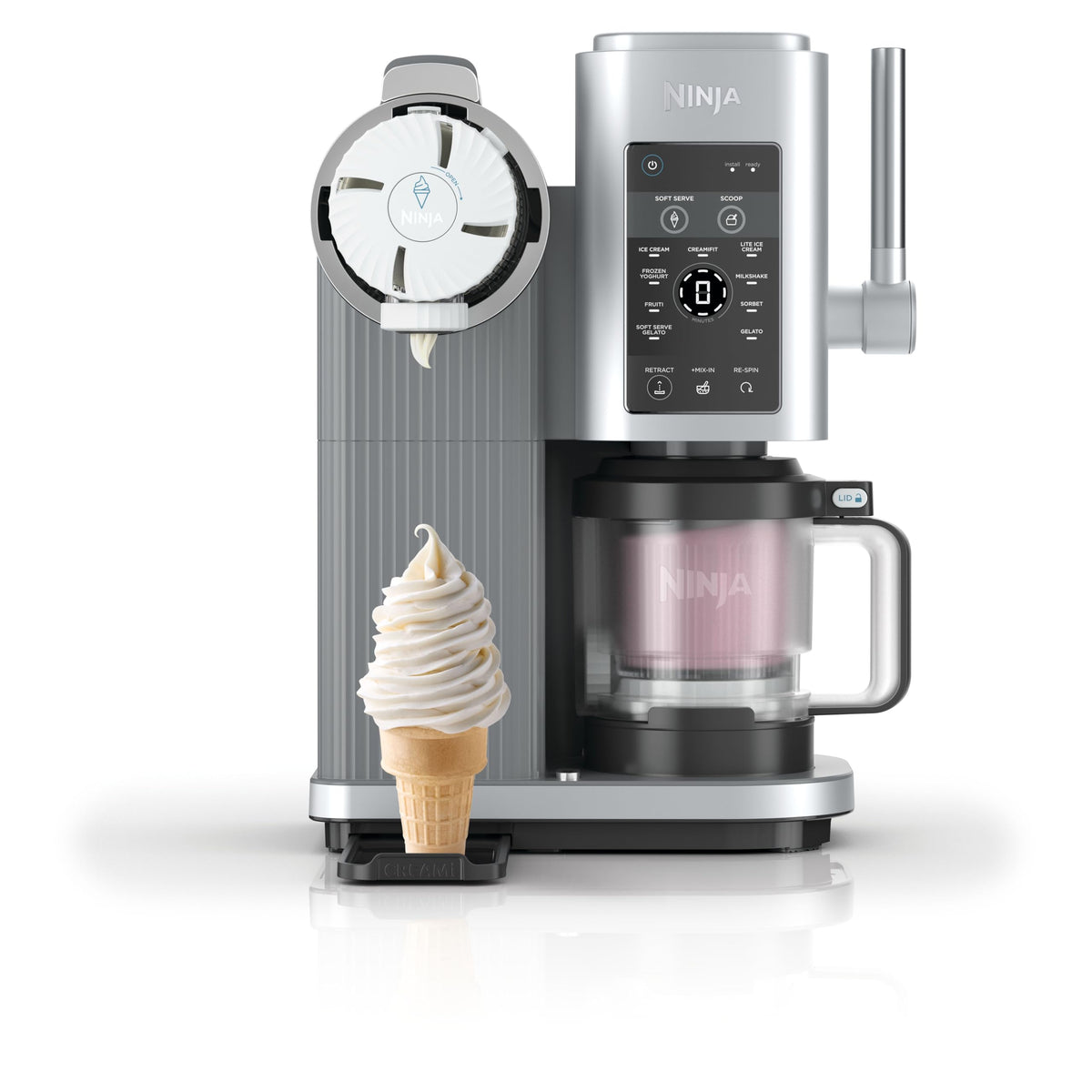 Ninja CREAMi Scoop & Swirl Eismaschine NC701EU Platinsilber mit zwei 480-ml-Behältern