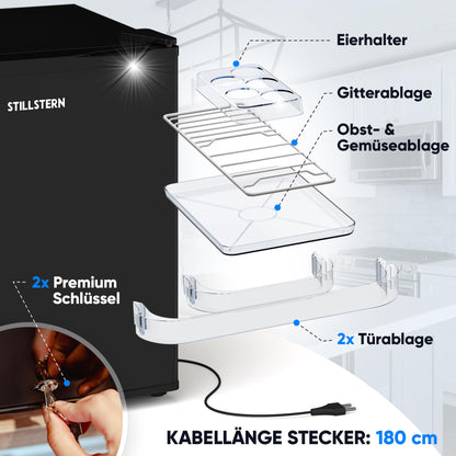 Stillstern Mini Kühlschrank KB 46.4, 45 L, mit Frostfach und Schloss