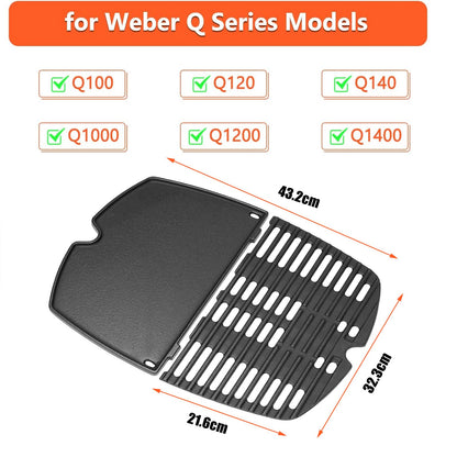 GFTIME Grillplatte & Grillrost aus Gusseisen für Weber Q100/Q1000