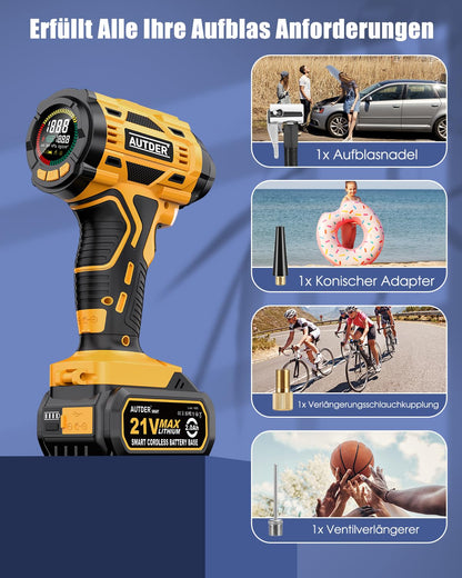 AUTDER AD380 Akku-Luftkompressor 180 PSI für Auto, Motorrad & Velo
