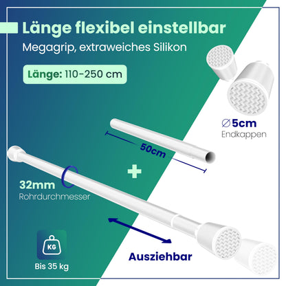LOBUX Gardinenstange ohne Bohren, Teleskopstange weiss, 110-250 cm