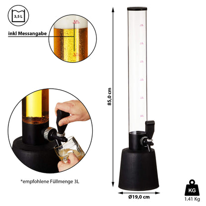 Cepewa Biersäule mit Zapfhahn, 3 Liter, Getränkespender, schwarz