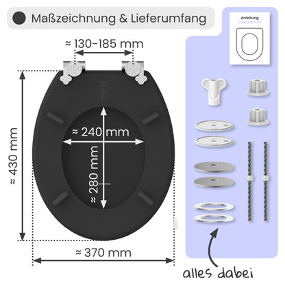 instmaier Gaia WC Sitz MDF Schwarz - Oval, Absenkautomatik