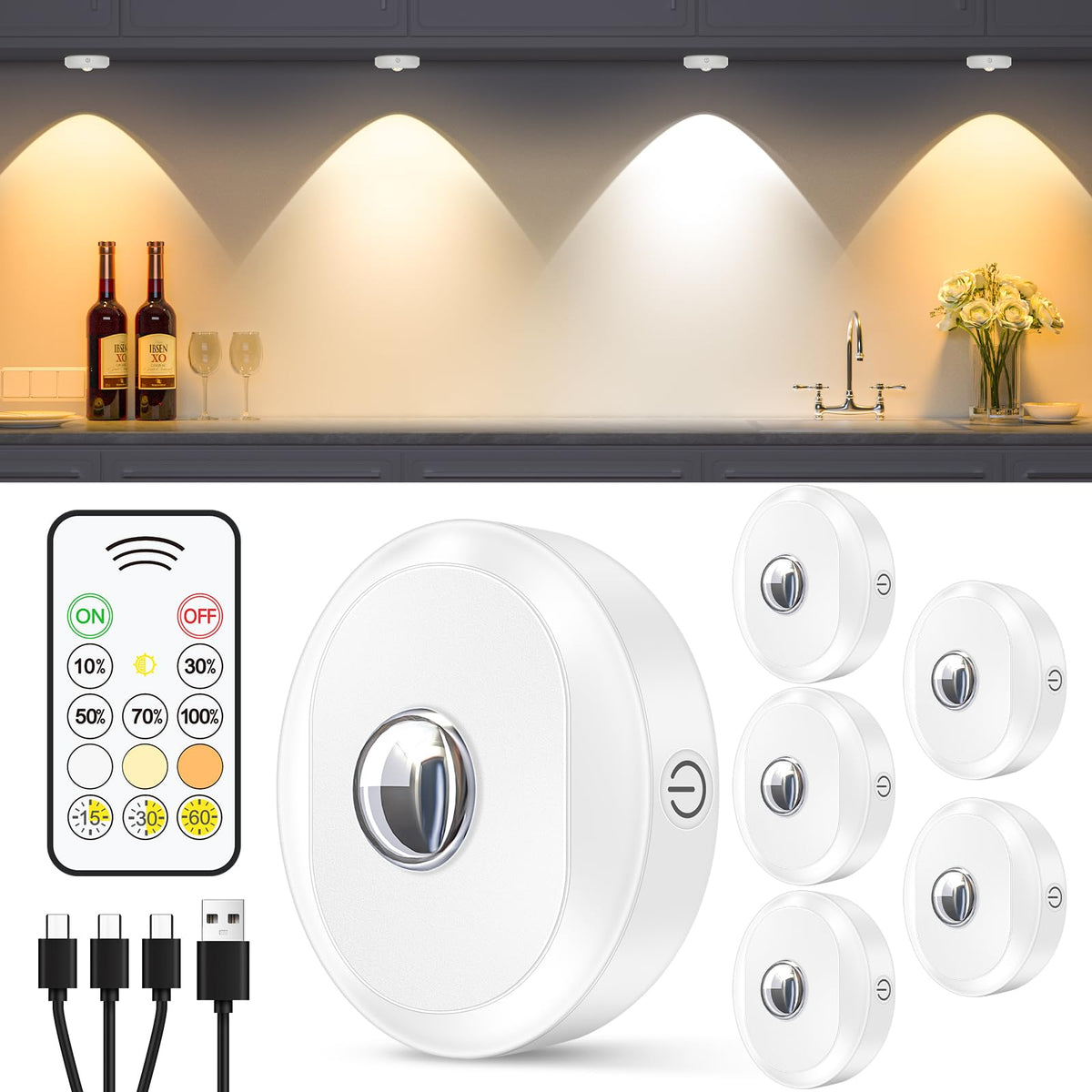WILLED LED Schrankbeleuchtung kabellos mit Fernbedienung, 6er Set