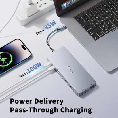 JESWO 14-in-1 USB-C Dockingstation mit 2x HDMI 4K, VGA und 100W PD