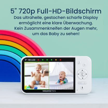 Babysense Babyphone mit Kamera, 5 Zoll HD-Display und Nachtlicht