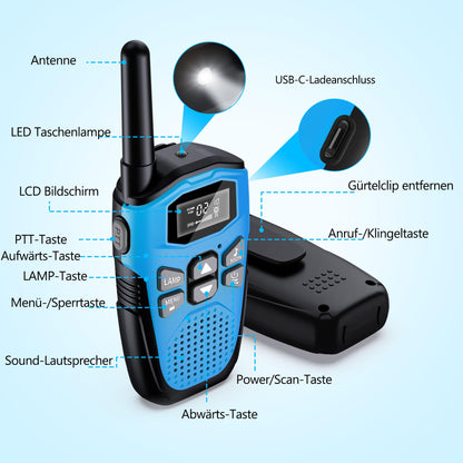 NXGKET Walkie Talkie 3er Set, aufladbar, bis 5 km Reichweite
