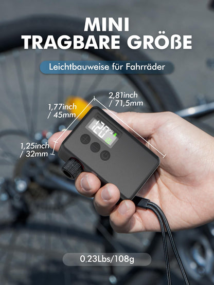 GPUTEK BL01 Elektrische Fahrradpumpe 120 PSI mit Digital-Druckmesser