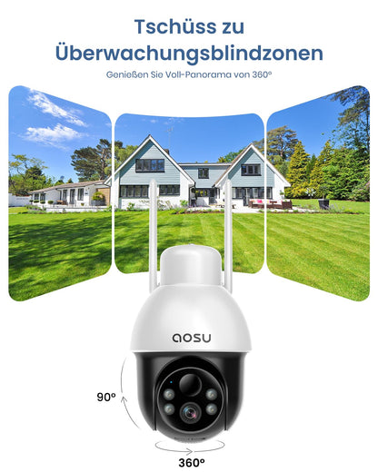 aosu C9L 2K Solar Überwachungskamera aussen mit Akku, 360° WLAN