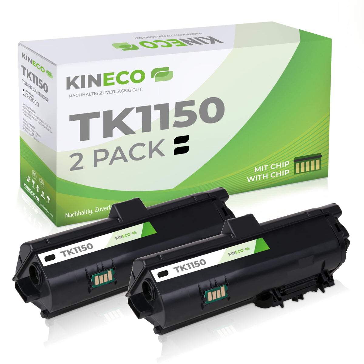 Kineco Toner kompatibel mit Kyocera TK-1150, 2er-Pack Schwarz – Tonerkartuschen für Kyocera ECOSYS Drucker