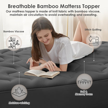 EHEYCIGA Gel Topper 140x200 cm Memory Foam Matratzentopper dunkelgrau