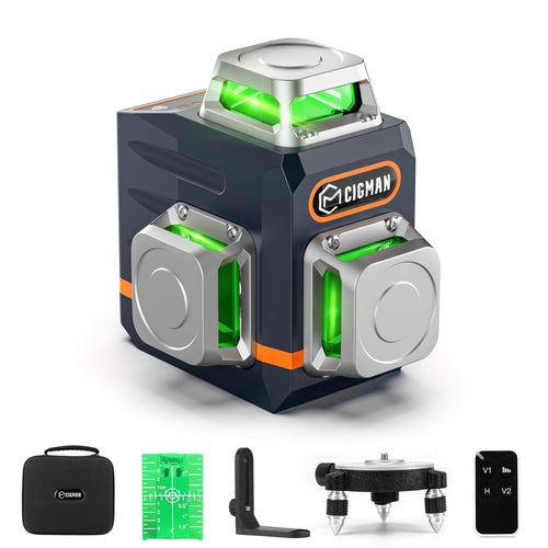 CIGMAN Kreuzlinienlaser CM-701 3x360° grün selbstnivellierend mit magnetischem Drehbügel und Mini-Stativ