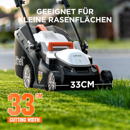 Litheli Akku-Rasenmäher 20V, 33 cm Schnittbreite, 30 l Fangkorb