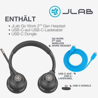 JLab Go Work 2nd Gen Bluetooth Headset mit Mikrofon & USB-C-Dongle
