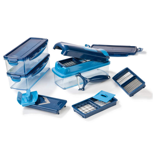 Genius Nicer Dicer Smart Gemüseschneider 14-teilig blau mit Edelstahlklingen und Auffangbehälter