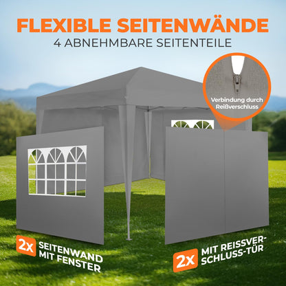 Kronenburg Faltpavillon 3 x 3 m, wasserdicht, UV-Schutz 50+, Grau