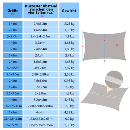 ABIUBIU Sonnensegel 3x4 m wasserdicht mit LED-Solar-Lichterkette beige