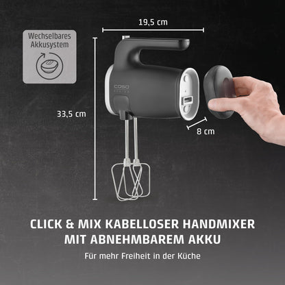 CASO Click & Mix Kabelloser Handmixer, 8 Stufen, mit Akku