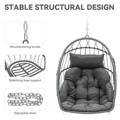 YITAHOME Hängesessel aus Rattan mit 2 Kissen, bis 150 kg, Grau