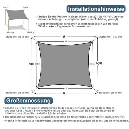 COOL AREA Sonnensegel wasserdicht 4x5 m rechteckig Anthrazit