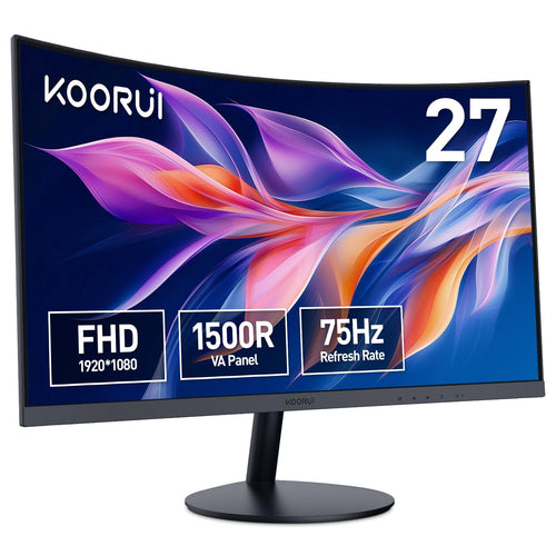 KOORUI Curved Gaming Monitor 27 Zoll FHD - Schwarz. Ein schwarzer, gekrümmter Monitor für immersives Gaming.