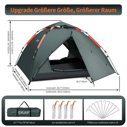 Cflity Campingzelt 3 Personen Pop-Up Wurfzelt wasserdicht