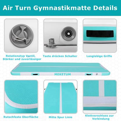 MEKETUM Air Turn Track Gymnastikmatte Aufblasbar - Grün, 3m x 10cm