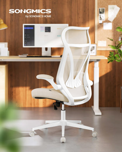 SONGMICS Bürostuhl OBN088K01, ergonomischer Drehstuhl, cappuccinobeige