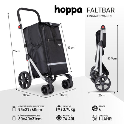 Hoppa Einkaufstrolley ST101 klappbar mit 6 Rädern, 74 l