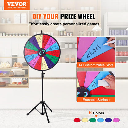 VEVOR Glücksrad 61 cm – Höhenverstellbares Metallstativ, 14 Felder