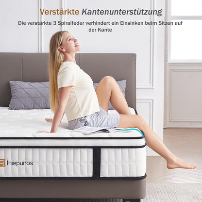 Hiepunos Taschenfederkernmatratze 90x200 cm H3, 7 Zonen, 26 cm hoch