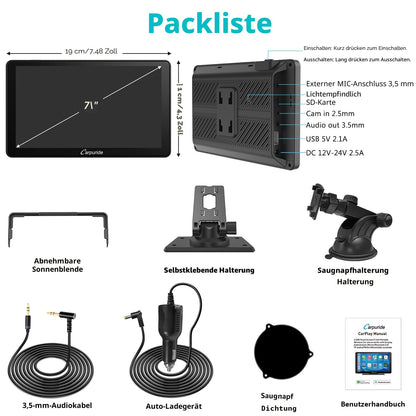 Carpuride V3 CarPlay Screen, kabelloses 7-Zoll-Touchscreen-Autoradio